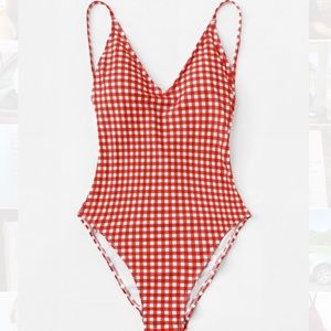 Gingham Lace Back One Piece Swimsuit